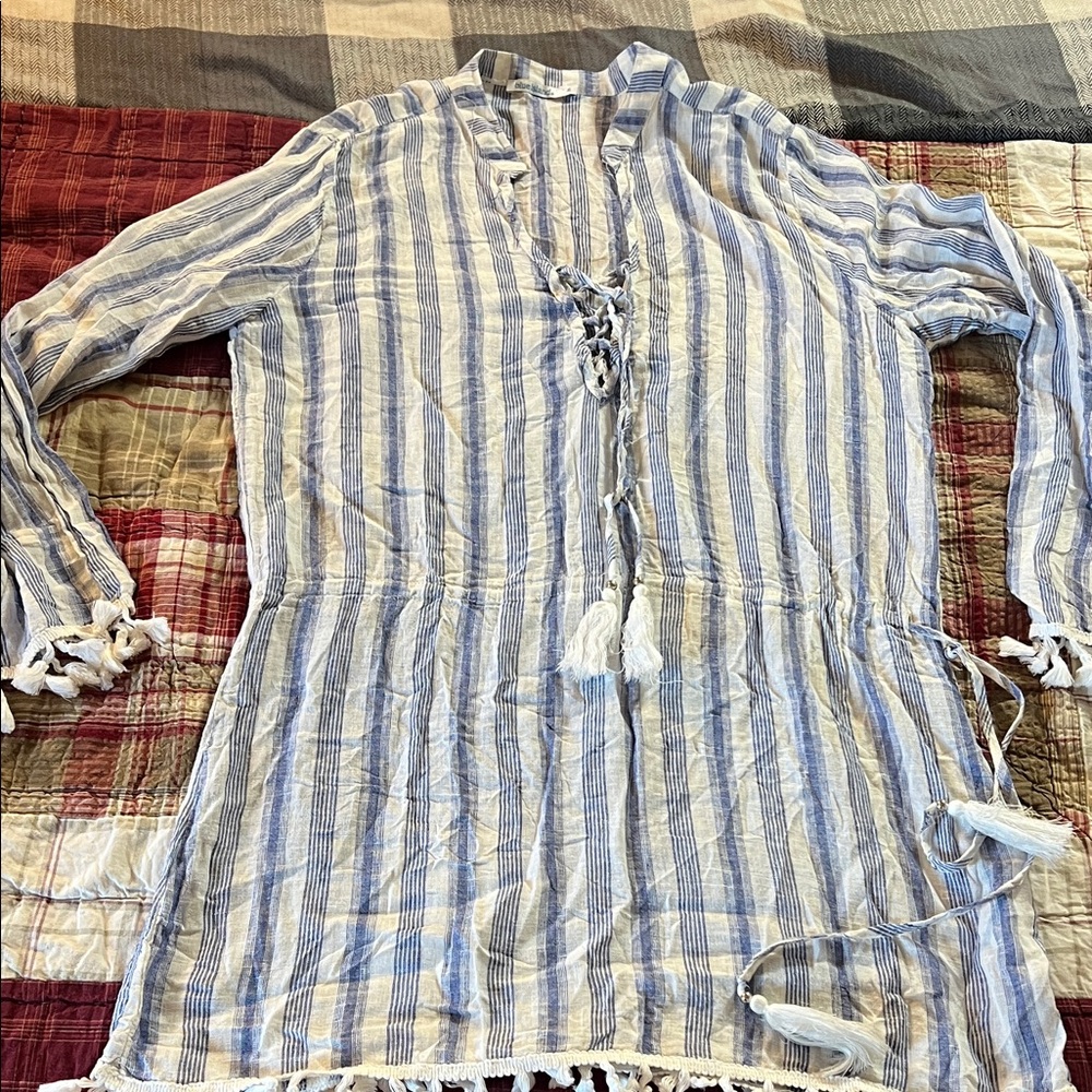 Blue Island Navy and White Striped Cover Up